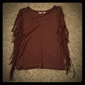 Brown Fringe T Top